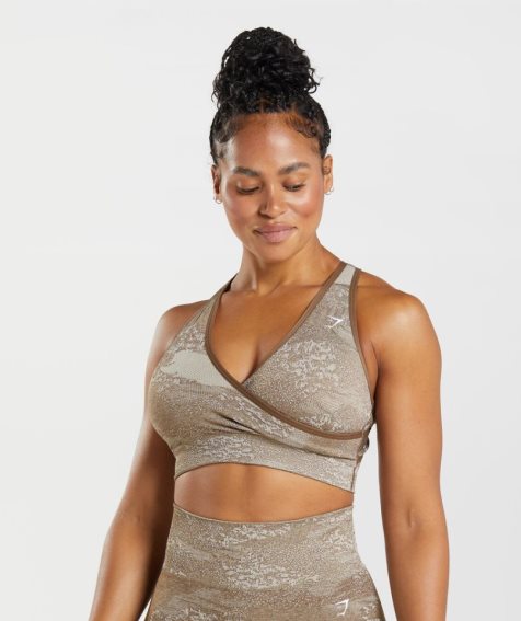 Women's Gymshark Adapt Camo Seamless Sports Bra Grey / Brown | NZ 6UTXHV